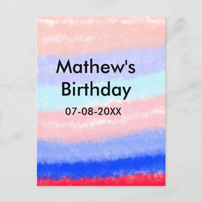 Postal Cumpleaños niño americano rojo azul agregar nombre (Anverso)