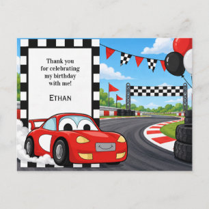 Postal Cumpleaños Niño Coche de Carreras Bandera a Cuadro