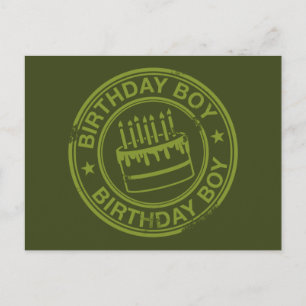 Postal Cumpleaños Niño - efecto de sello de goma - verde