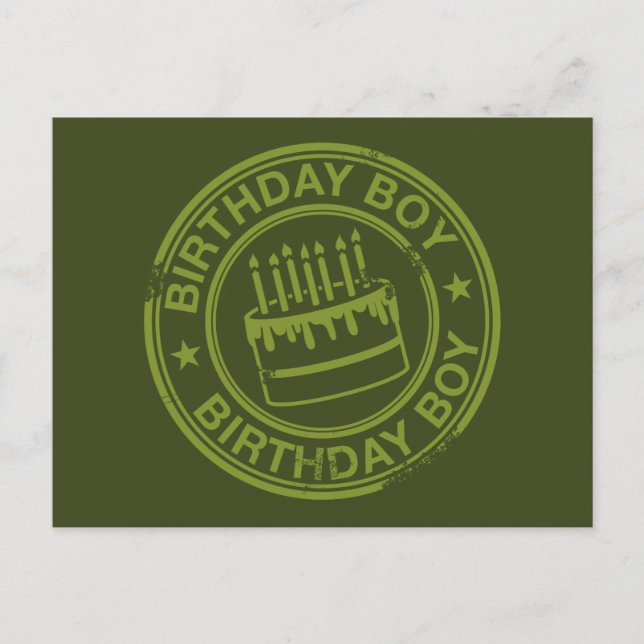 Postal Cumpleaños Niño - efecto de sello de goma - verde (Anverso)