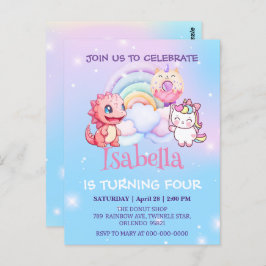 Postal Cumpleaños niño globo Arcoiris Unicornio Dinosauri