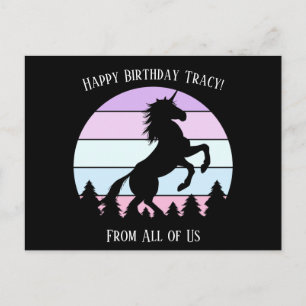 Postal Cumpleaños Nombre Fecha Unicornio Alzándose Puesta