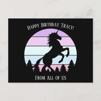 Postal Cumpleaños Nombre Fecha Unicornio Alzándose Puesta