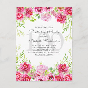 Postal Cumpleaños número 100 de mujer con flores rosadas