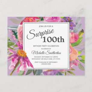 Postal Cumpleaños número 100 de temática floral acuarela