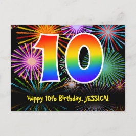 Postal Cumpleaños número 10 - Patrón divertido de fuegos