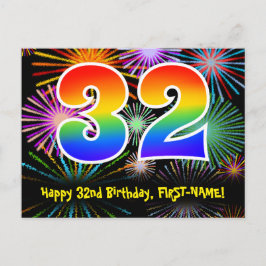 Postal Cumpleaños número 32 - Patrón divertido de fuegos 