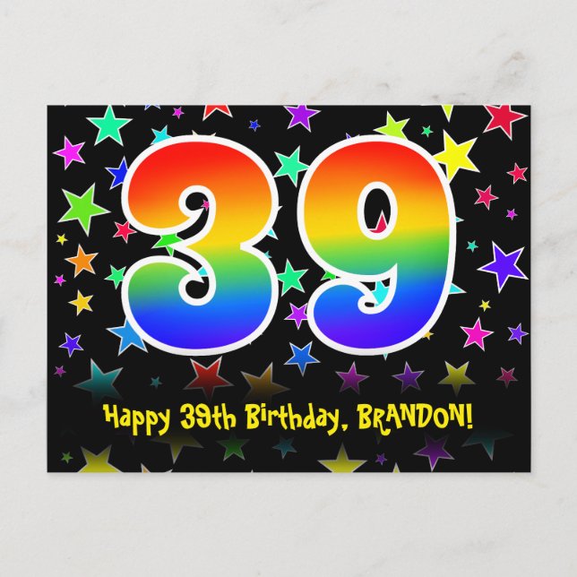 Postal Cumpleaños número 39: Patrón de estrellas divertid (Anverso)
