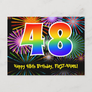 Postal Cumpleaños número 48 - Divertido patrón de fuegos 
