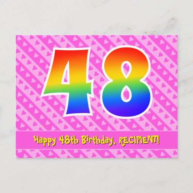 Postal Cumpleaños número 48: Rayas rosadas y corazones, A (Anverso)