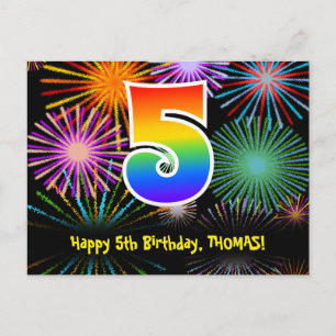 Postal Cumpleaños número 5 - Divertido patrón de fuegos a