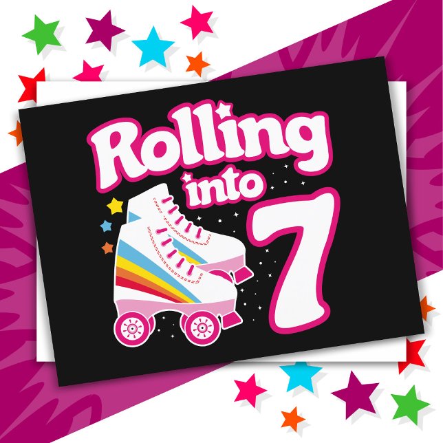 Postal Cumpleaños número 7 con patines 7 años de edad Pat (Subido por el creador)