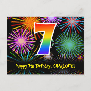 Postal Cumpleaños número 7 - Divertido patrón de fuegos a