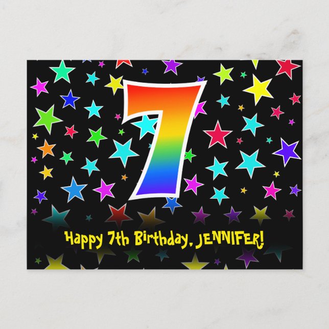 Postal Cumpleaños número 7: Patrón de estrellas divertida (Anverso)
