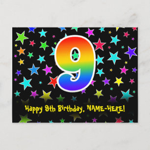 Postal Cumpleaños número 9: Patrón de estrellas divertida