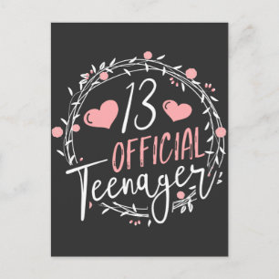 Postal Cumpleaños oficial de 13 años adolescente chica de