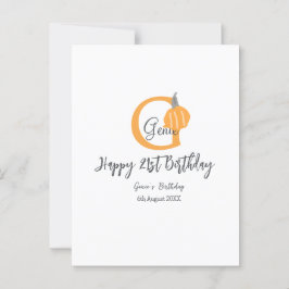 Postal Cumpleaños otoño calabaza naranja 21 pastel gris o