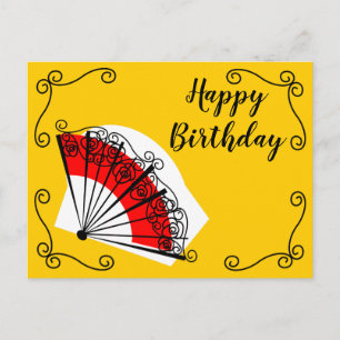 Postal Cumpleaños paisaje de esquinas de abanico español