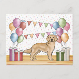 Postal Cumpleaños Pastel Colorido Retriever Dorado Amaril