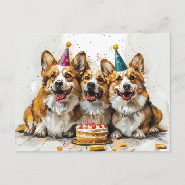 Postal Cumpleaños Pembroke Welsh Corgi Dogs (Anverso)