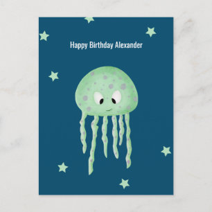 Postal Cumpleaños Personalizado Azul Medusa Bajo el Mar