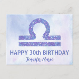 Postal Cumpleaños personalizado bonito signo Libra morado