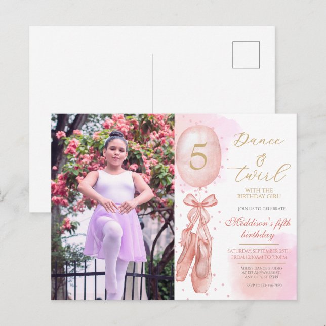 Postal Cumpleaños personalizado con foto de niña rosa bai (Anverso / Reverso)