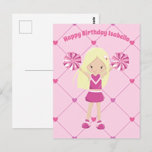 Postal Cumpleaños personalizado de chicas rosadas porrist (Anverso / Reverso)