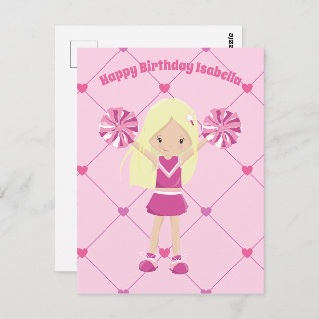 Postal Cumpleaños personalizado de chicas rubias lindas a (Anverso / Reverso)