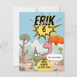 Postal Cumpleaños personalizado de Dino 6to para invitaci