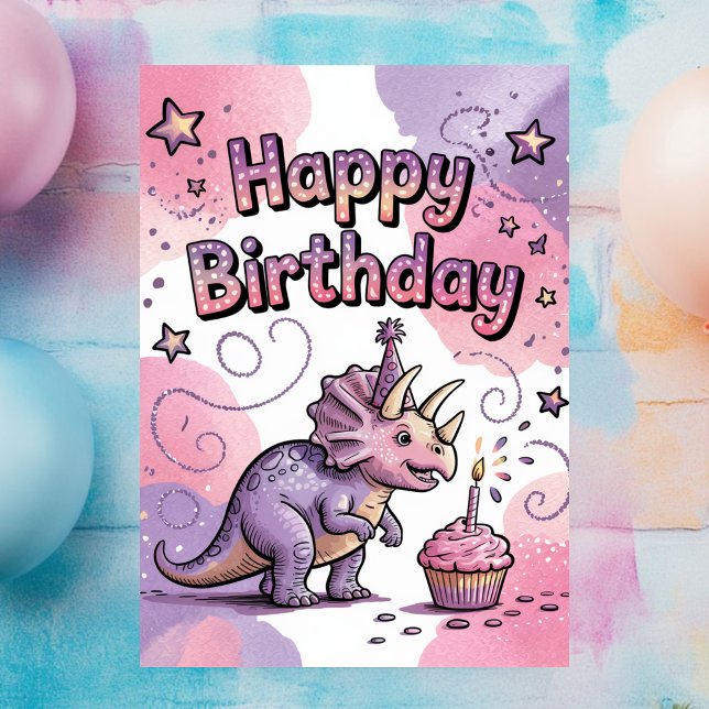 Postal Cumpleaños personalizado de dinosaurio lindo para  (Subido por el creador)