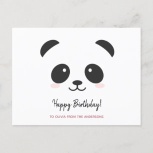 Postal Cumpleaños personalizado de panda lindo en blanco 