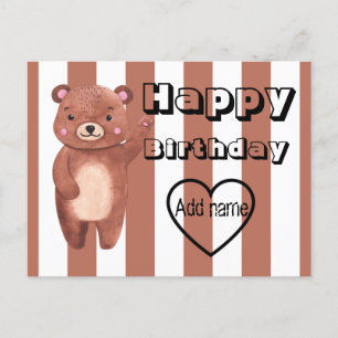 Postal Cumpleaños personalizado de tiras de oso lindo