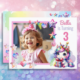 Postal Cumpleaños personalizado de Unicornio y Chica foto