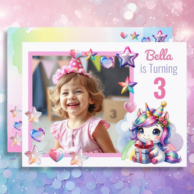 Postal Cumpleaños personalizado de Unicornio y Chica foto (Subido por el creador)