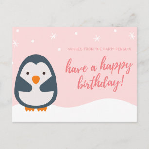 Postal Cumpleaños personalizado del pingüino ilustrado ro