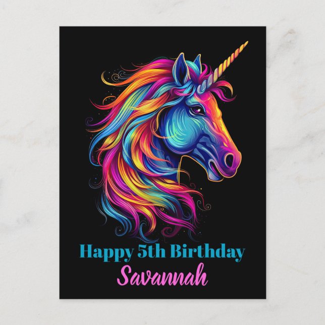 Postal Cumpleaños Personalizado Fiesta de Unicornio Fanta (Anverso)