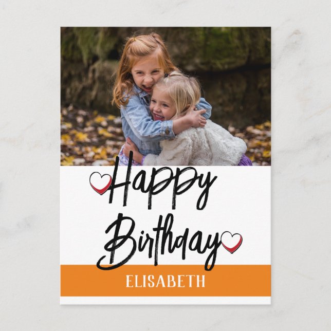 Postal Cumpleaños personalizado simple con foto familiar (Anverso)