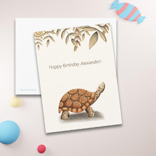 Postal Cumpleaños Personalizado Tortuga Marrón Adorable