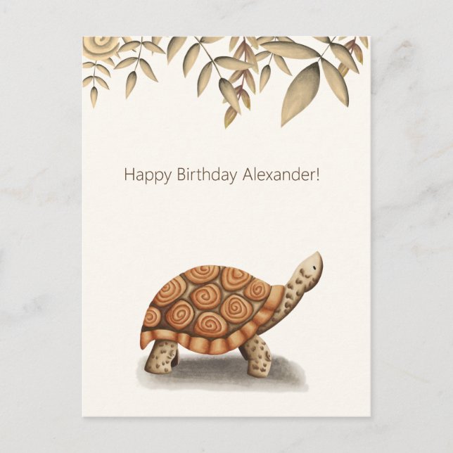 Postal Cumpleaños Personalizado Tortuga Marrón Adorable (Anverso)
