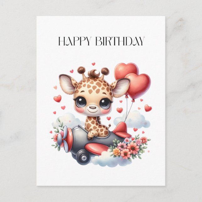 Postal Cumpleaños piloto jirafa (Anverso)