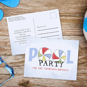 Postal Cumpleaños Piscina de verano suntuosa Fiesta Bolas