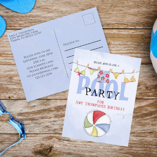 Postal Cumpleaños Piscina de verano suntuosa Fiesta Diver