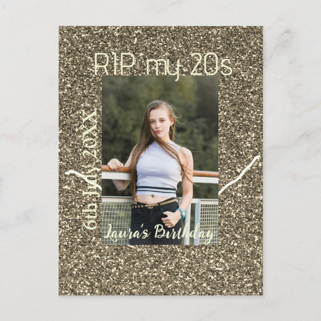Postal Cumpleaños plateado dorado RIP mis 20 agregar nomb (Anverso)