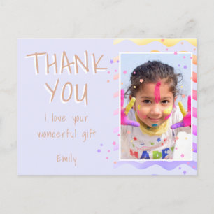Postal Cumpleaños púrpura Gracias niños Foto Niña