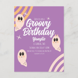 Postal Cumpleaños Retro de Halloween Groovy Ghost
