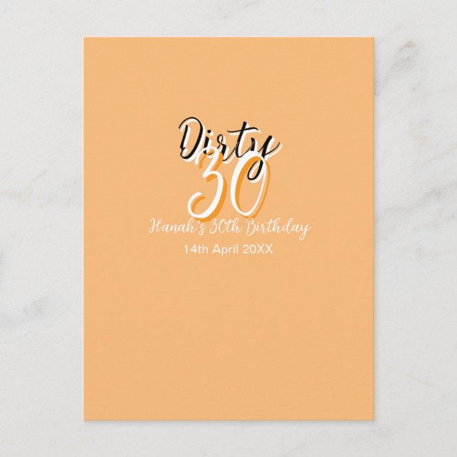 Postal Cumpleaños retro simple naranja blanco treinta suc (Anverso)