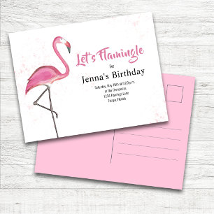 Postal Cumpleaños Rosa Fiesta Flamenco Personalizado
