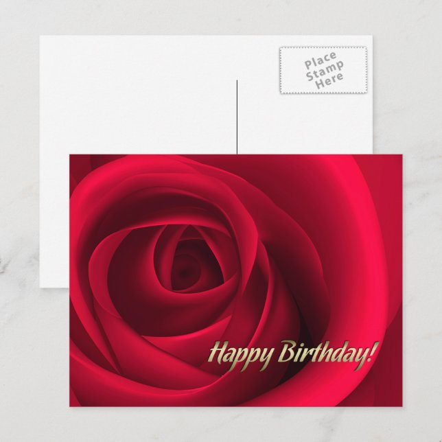 Postal Cumpleaños. Rosa Rojo Elegante (Anverso / Reverso)