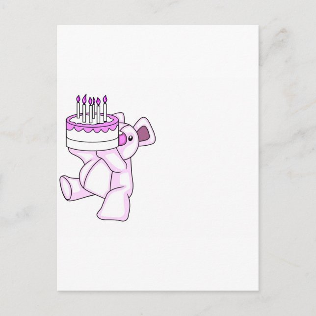 Postal Cumpleaños Rosa Teddy Bear Tema Fiesta (Anverso)